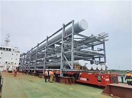 pipe rack module loaded on the vessel with SPMT